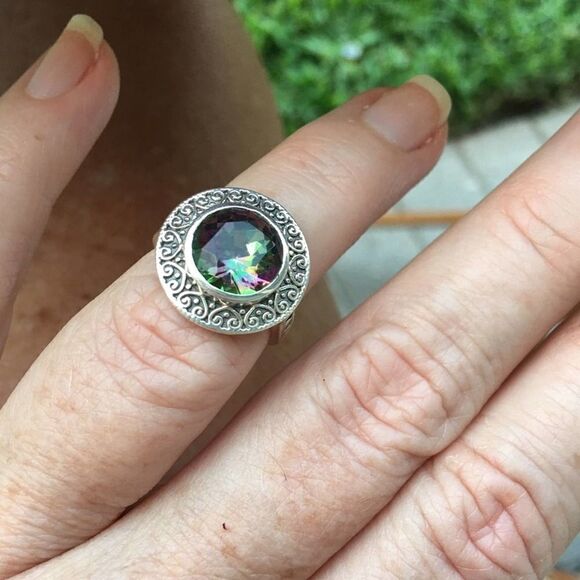 Rainbow Topaz Solid Sterling Silver Ring Size 6 - Picture 10 of 10